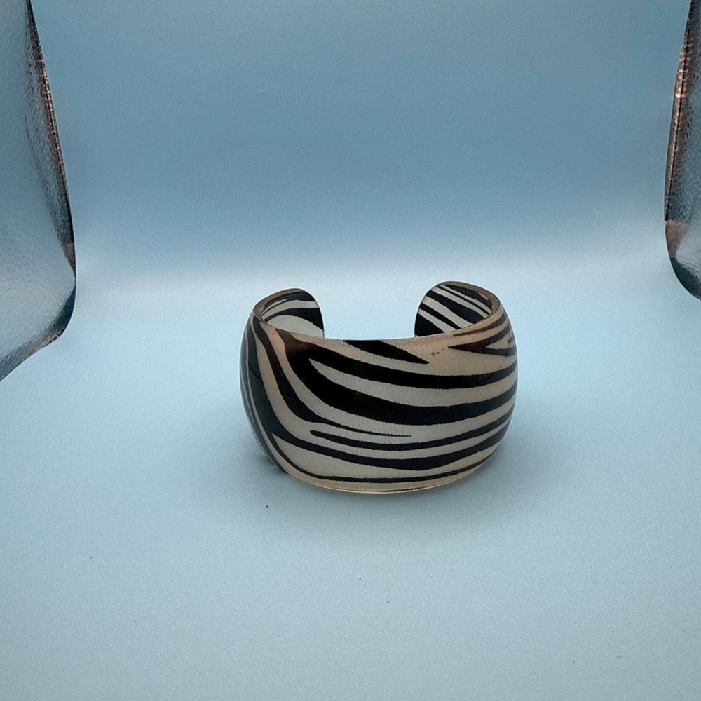 Womens Zebra Print Cuff Bangle Bracelet Animal Print Statement Jewelry Brown